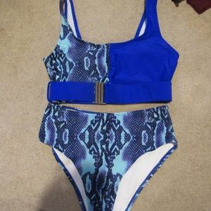 Snakeskin bathing suit, high waisted bottoms